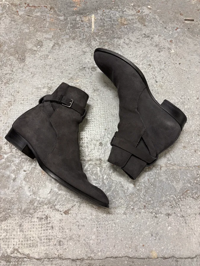 Saint Laurent Wyatt Jodhpur Suede Grey Boots - Image 6