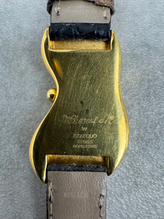 Softwatch Salvatore Dali Black Leather Melting Gold Dial Watch - Image 9