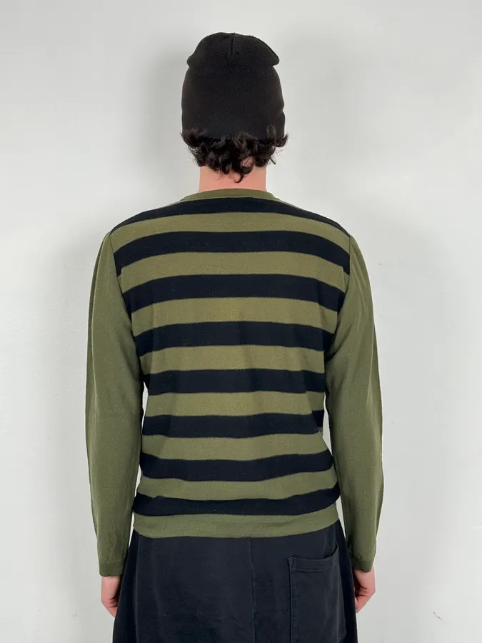 Sonia Rykiel Khaki & Black Merino Wool Striped Crewneck Sweater - Image 3