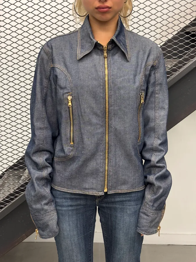 SS1996 Dolce & Gabbana Navy Multi-Pocket Denim Jacket - Image 2