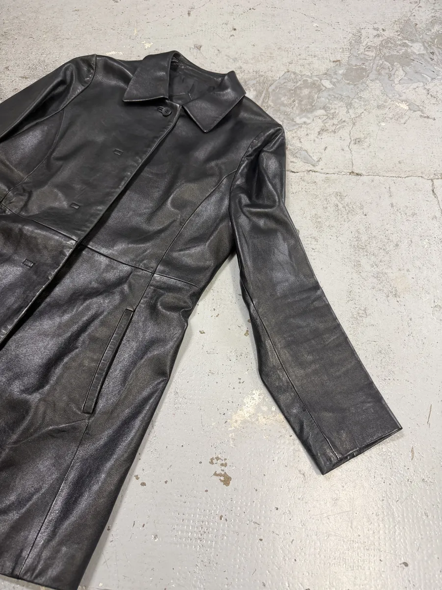 SS1998 Balenciaga Black Leather Trench Coat - Image 12