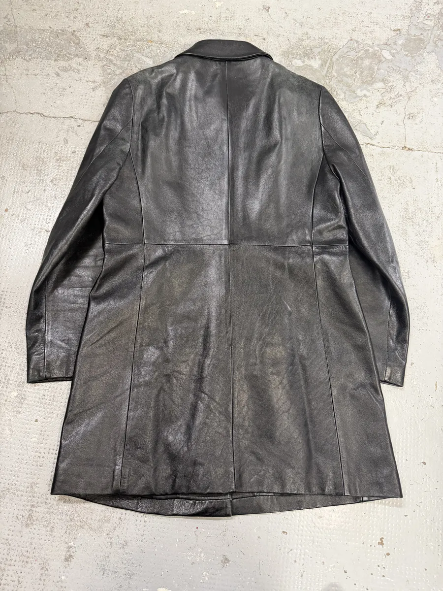 SS1998 Balenciaga Black Leather Trench Coat - Image 2