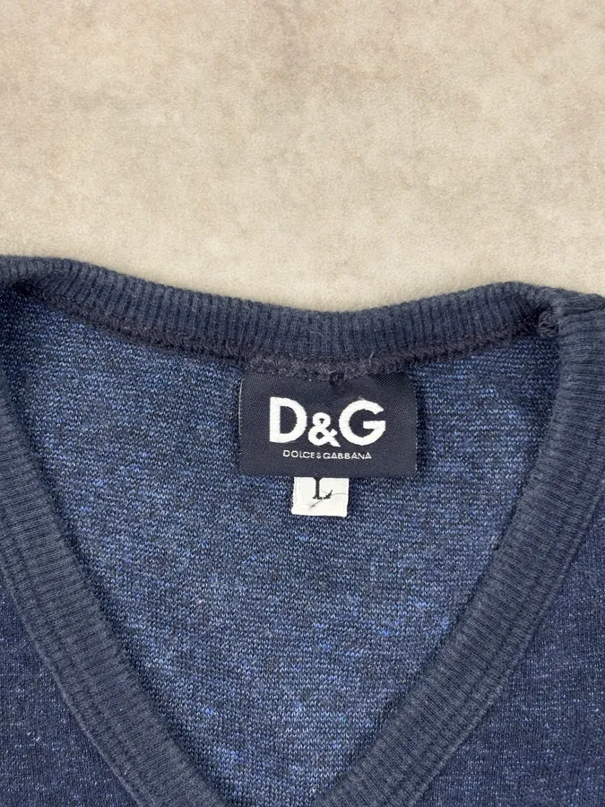 SS1999 Dolce & Gabbana Navy Cotton V-Neck T-Shirt - Image 7