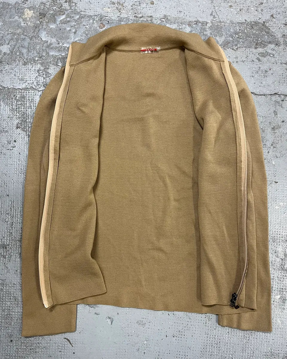 SS1999 Prada Beige Wool Elbow Patch Zip-Up Sweater - Image 8