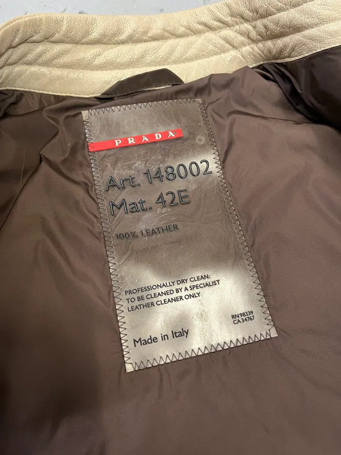 SS2000 Prada Beige Moto Padded Leather Jacket - Image 10