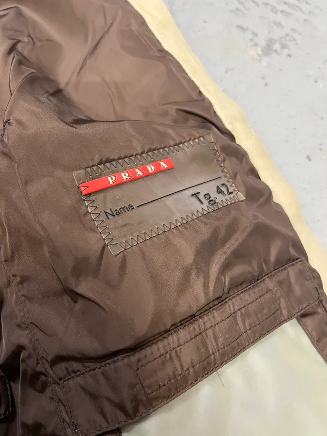 SS2000 Prada Beige Moto Padded Leather Jacket - Image 11