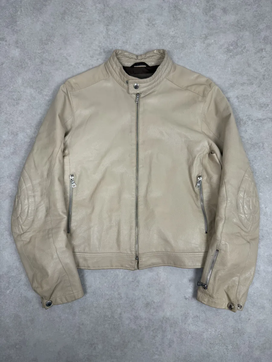 SS2000 Prada Beige Padded Biker Leather Jacket