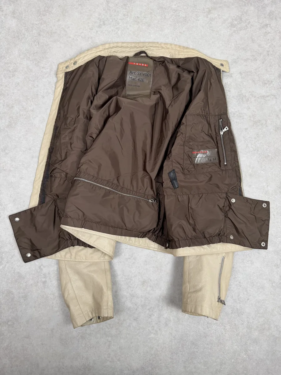 SS2000 Prada Beige Padded Biker Leather Jacket - Image 11