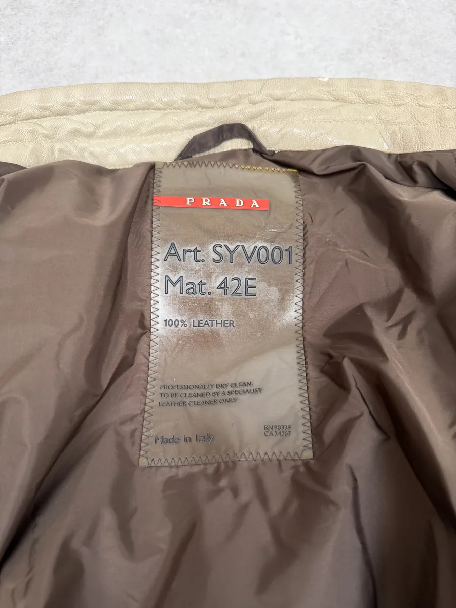 SS2000 Prada Beige Padded Biker Leather Jacket - Image 13