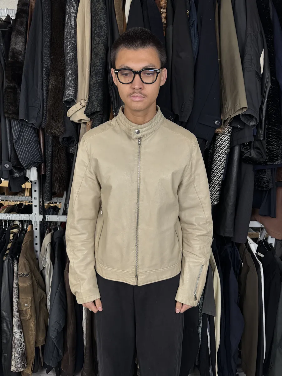 SS2000 Prada Beige Padded Biker Leather Jacket - Image 4