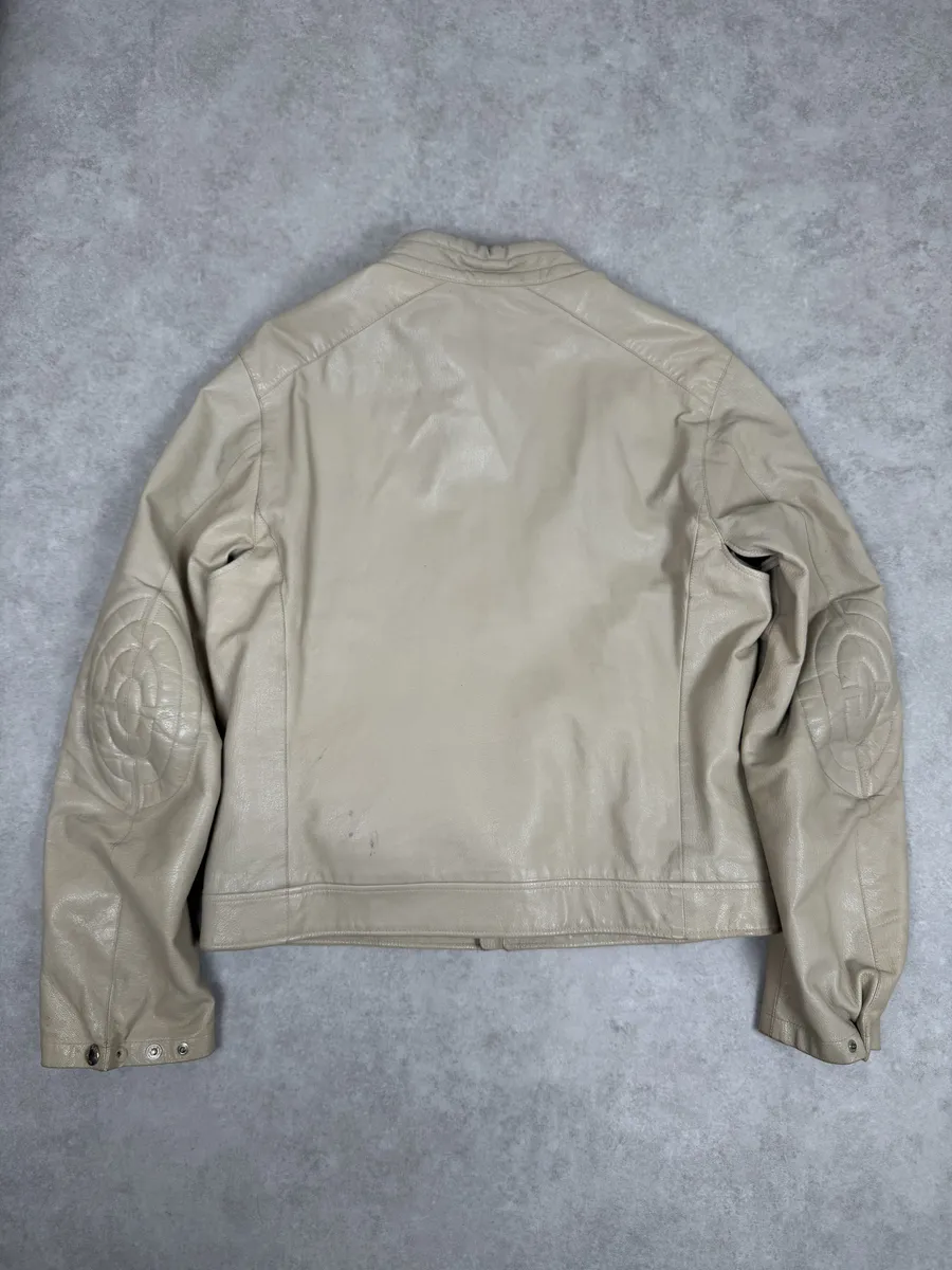 SS2000 Prada Beige Padded Biker Leather Jacket - Image 6