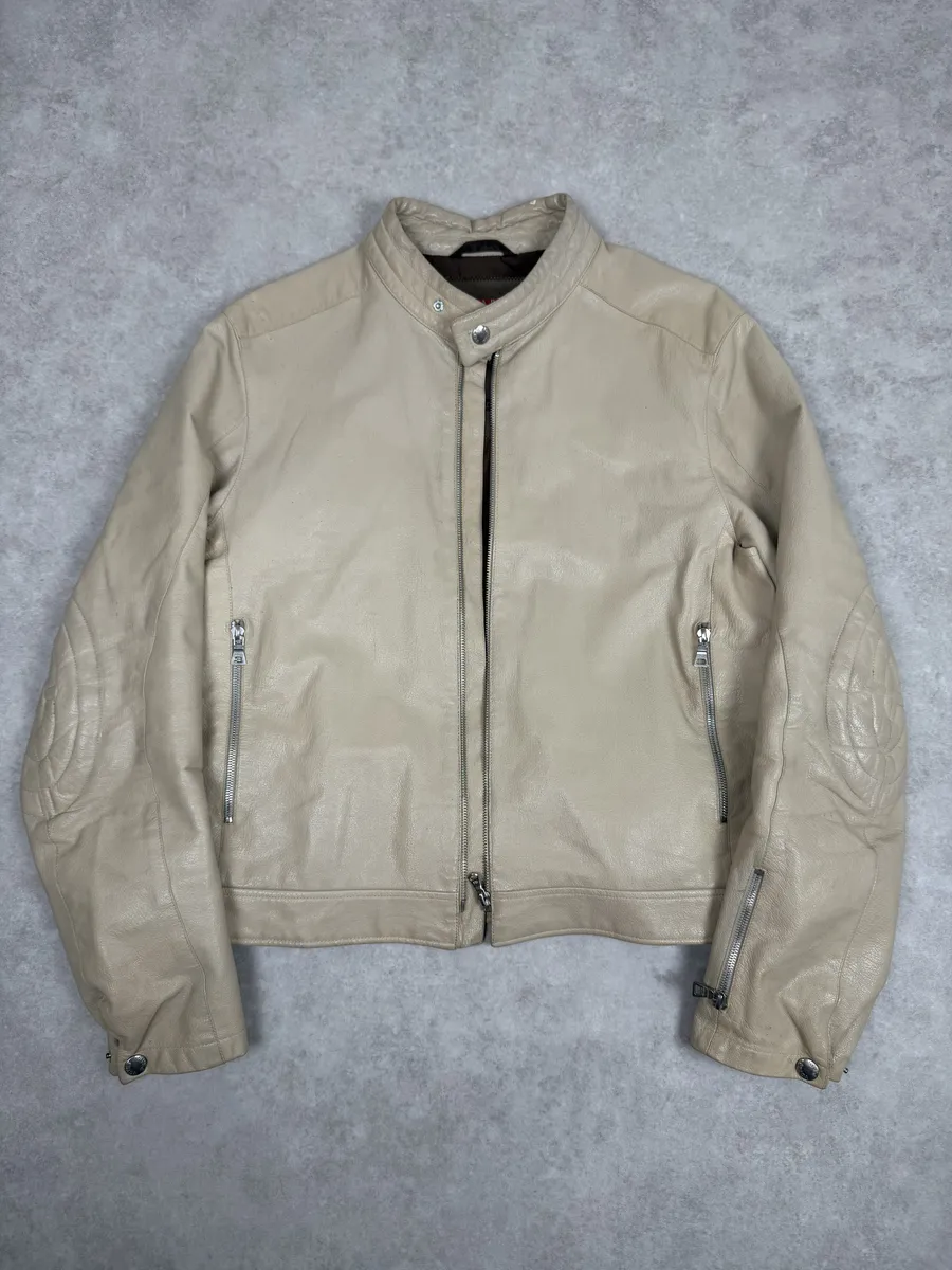SS2000 Prada Beige Padded Biker Leather Jacket - Image 9