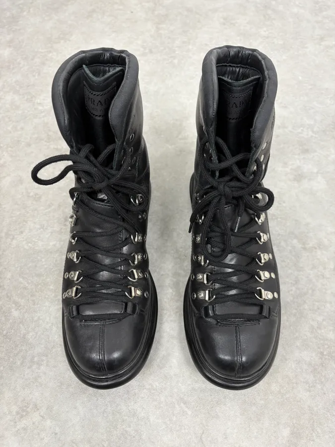 SS2000 Prada Black Leather Ankle Metallic Boots - Image 2