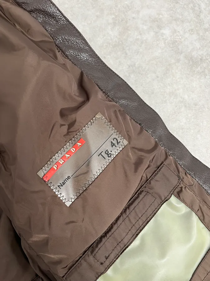 SS2000 Prada Brown Padded Biker Leather Jacket - Image 11