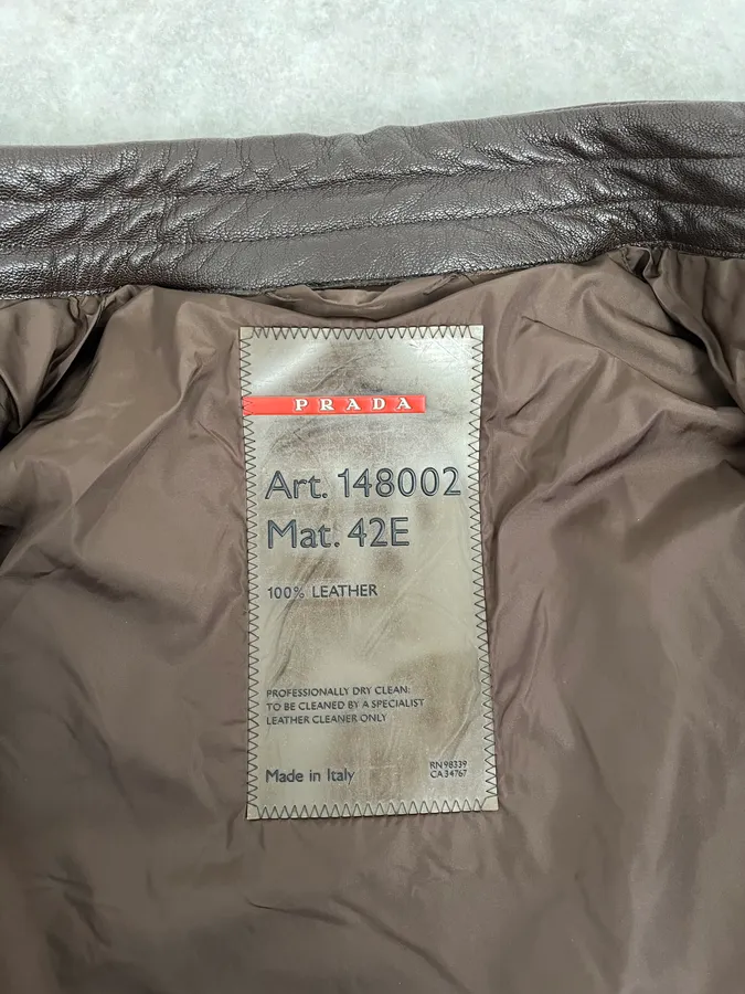 SS2000 Prada Brown Padded Biker Leather Jacket - Image 12