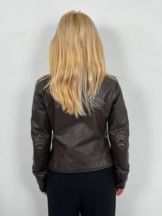 SS2000 Prada Brown Padded Biker Leather Jacket - Image 3