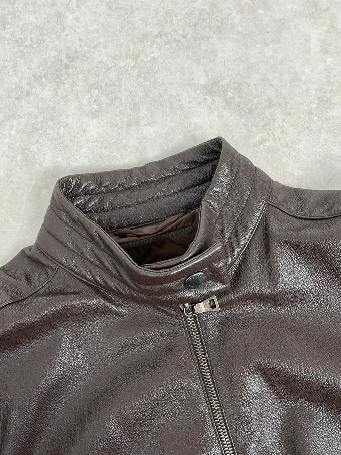 SS2000 Prada Brown Padded Biker Leather Jacket - Image 5