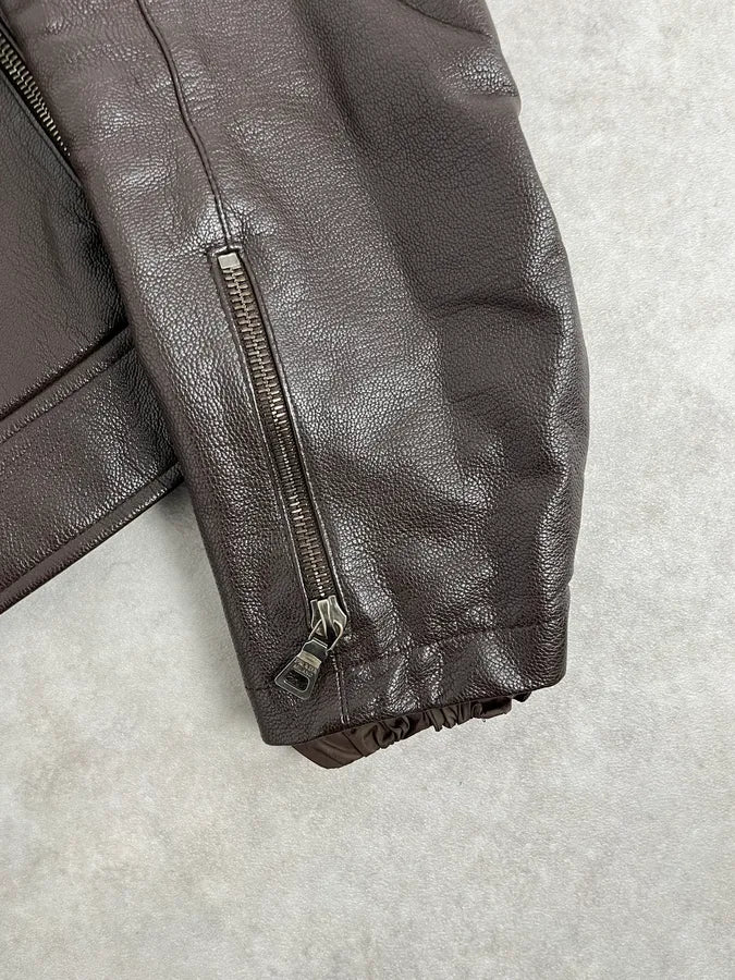 SS2000 Prada Brown Padded Biker Leather Jacket - Image 6