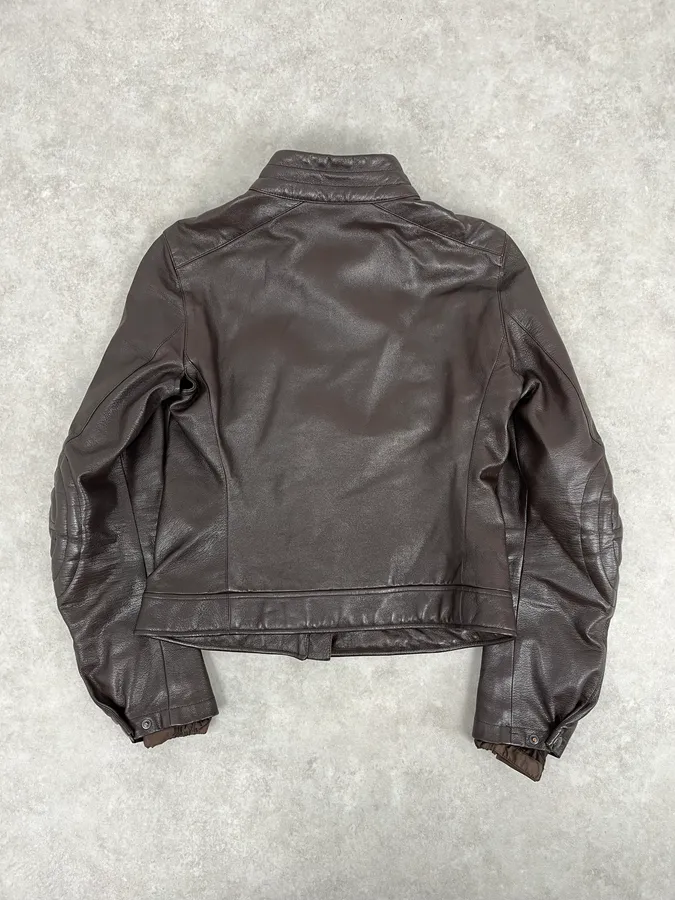 SS2000 Prada Brown Padded Biker Leather Jacket - Image 7