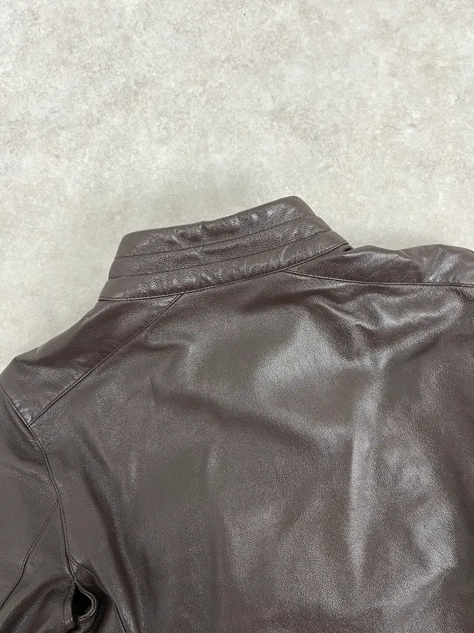 SS2000 Prada Brown Padded Biker Leather Jacket - Image 8