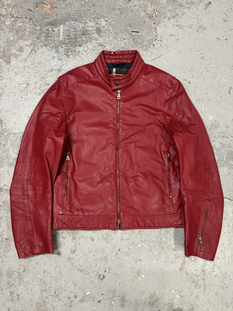 SS2000 Prada Red Biker Padded Leather Jacket