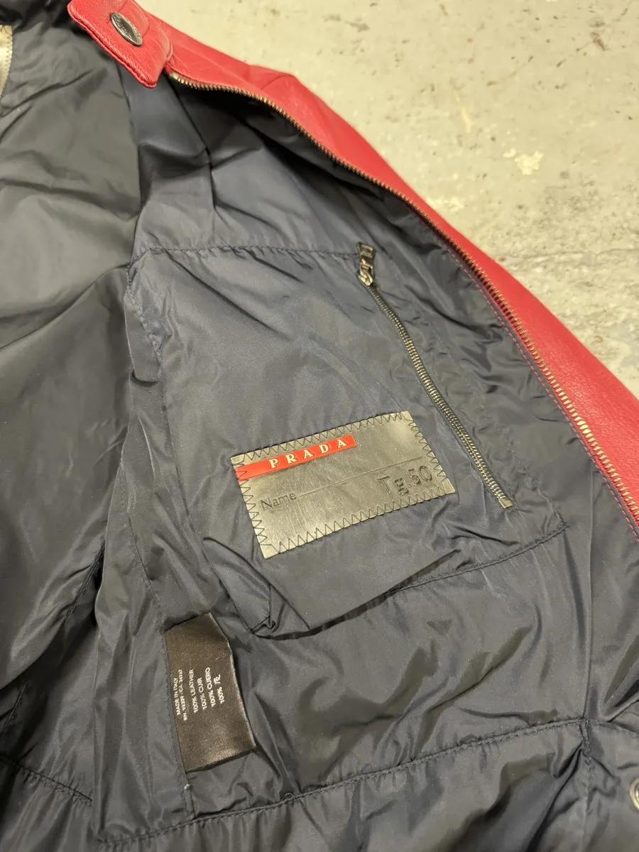 SS2000 Prada Red Biker Padded Leather Jacket - Image 12