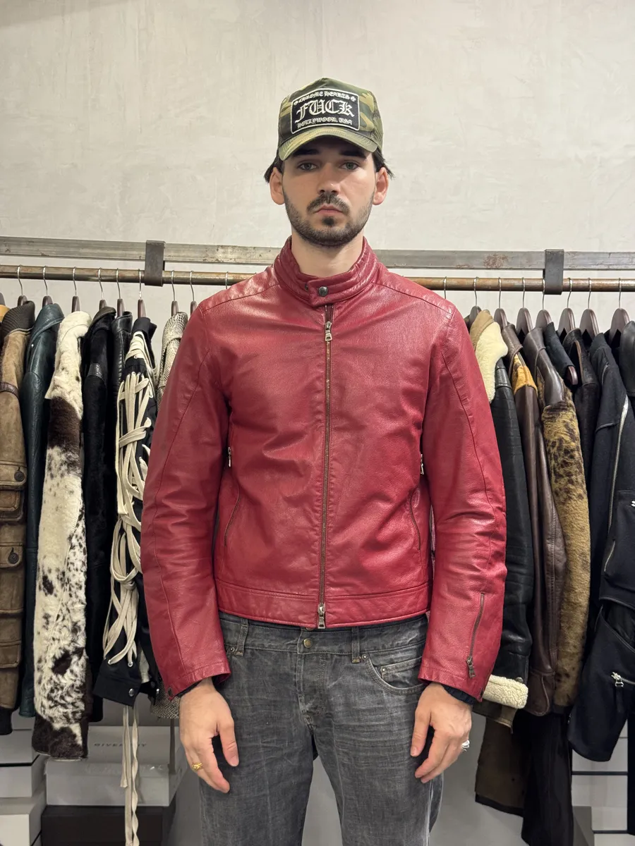 SS2000 Prada Red Biker Padded Leather Jacket - Image 3