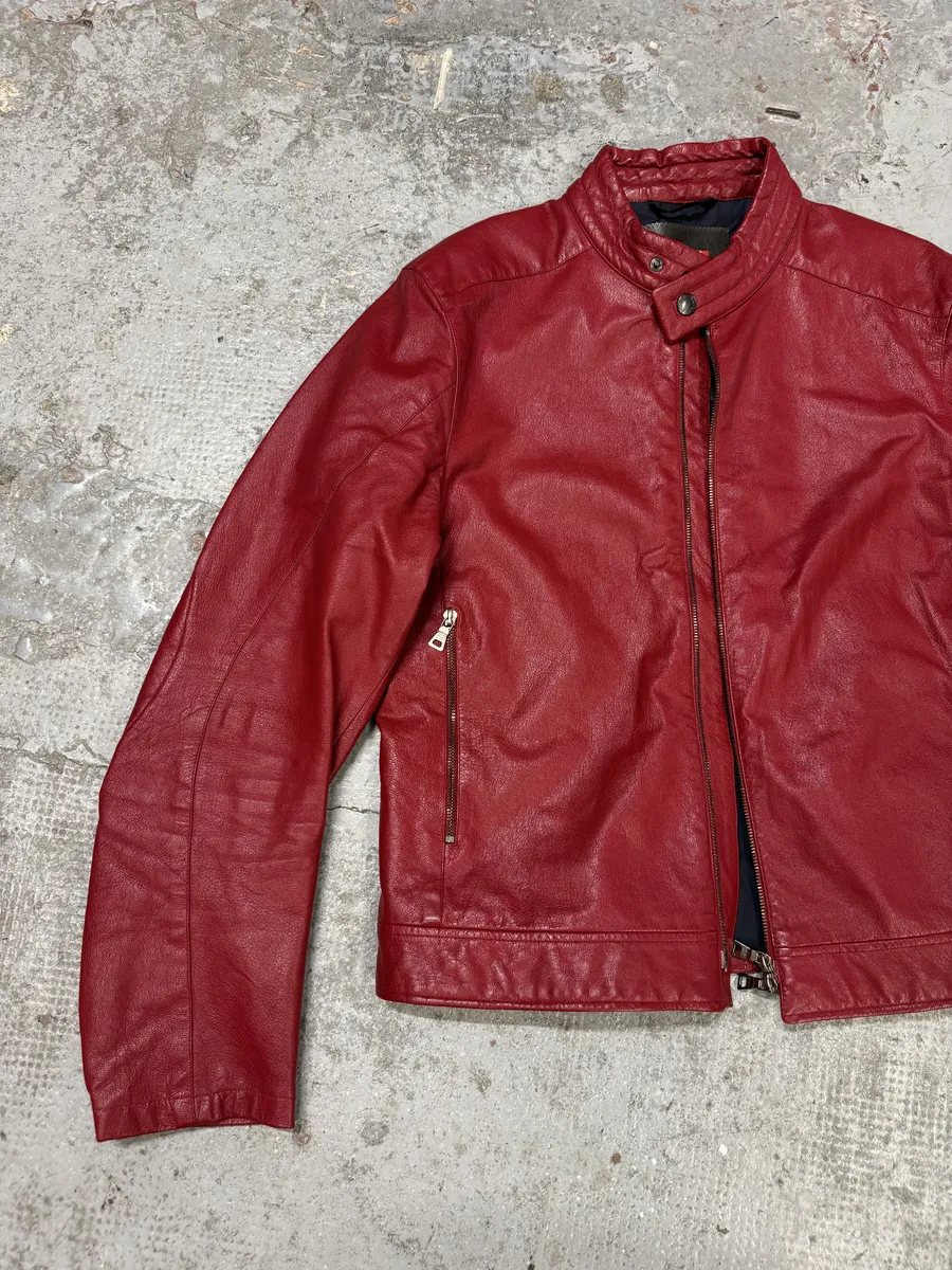 SS2000 Prada Red Biker Padded Leather Jacket - Image 5