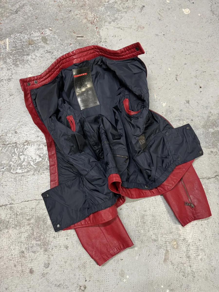 SS2000 Prada Red Biker Padded Leather Jacket - Image 6