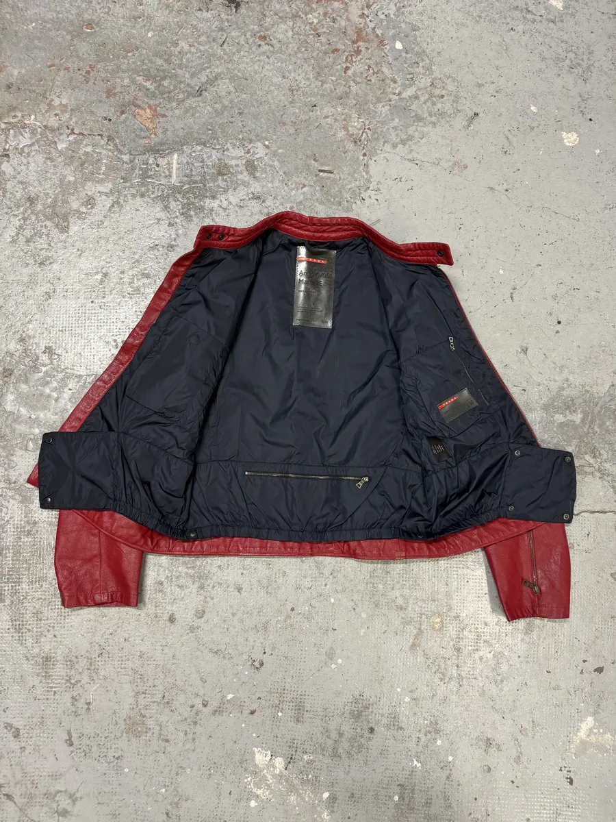 SS2000 Prada Red Biker Padded Leather Jacket - Image 7