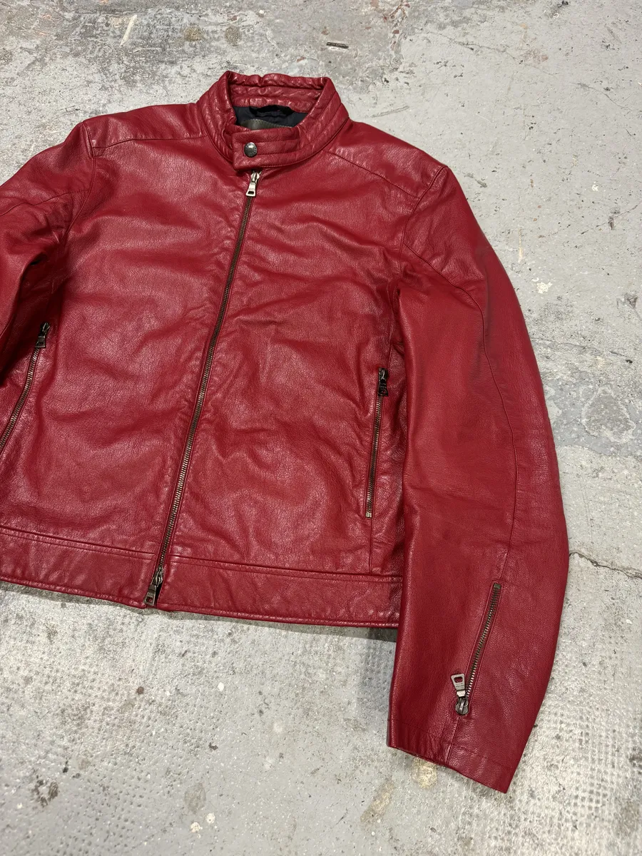 SS2000 Prada Red Biker Padded Leather Jacket - Image 8