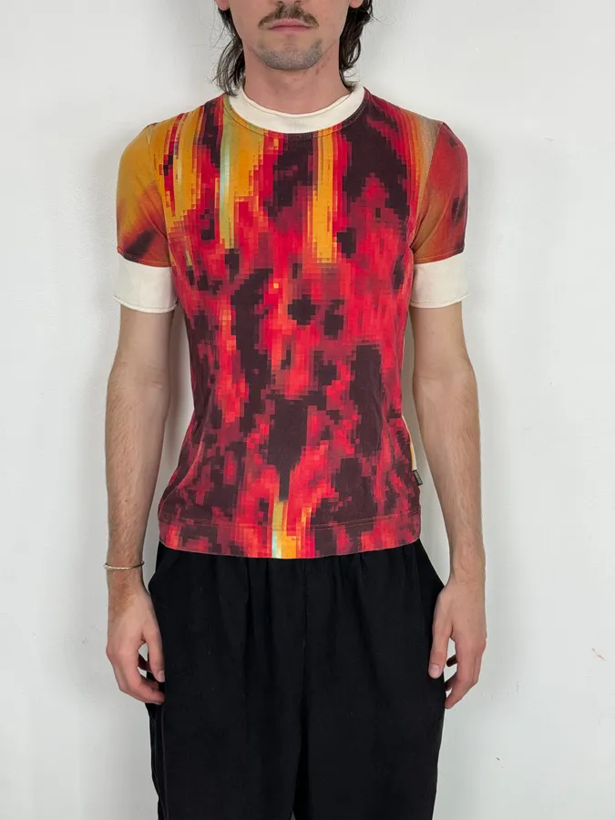 SS2001 Cavalli Multicolor Pixelated Graphic T-Shirt - Image 3
