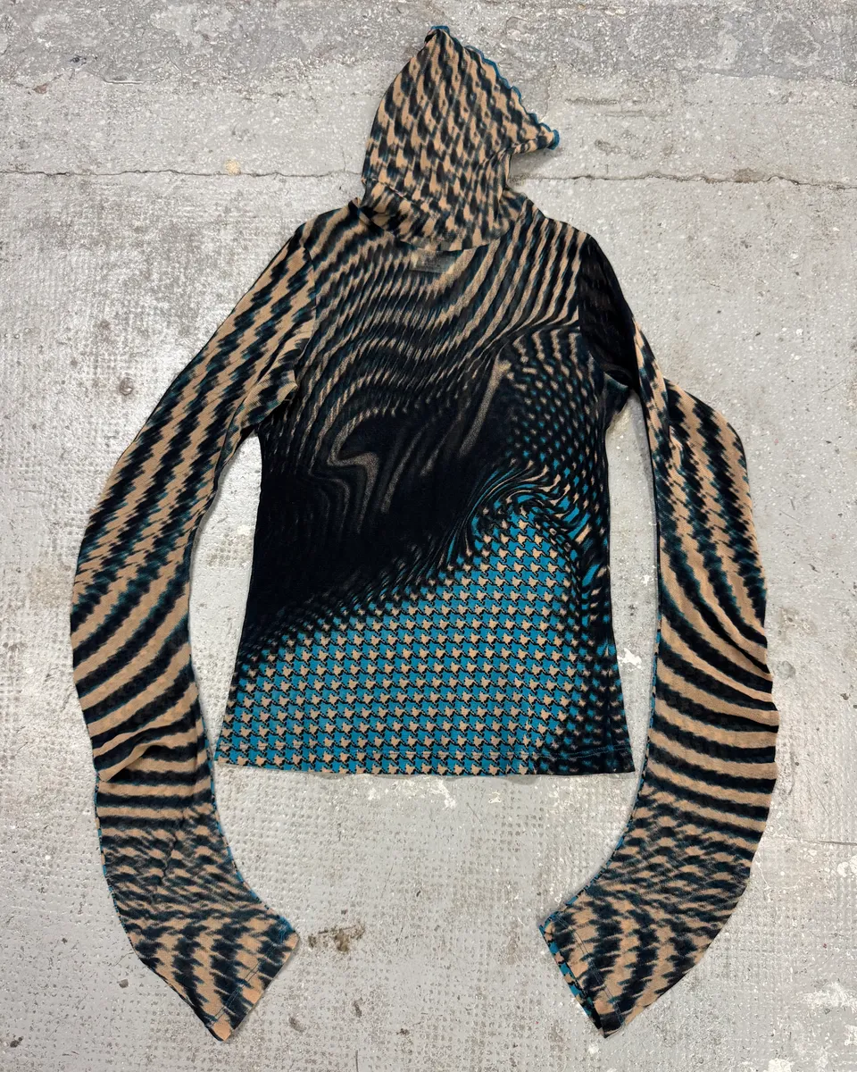 SS2001 Cavalli Psychedelic Pixel Blue Turtleneck Top