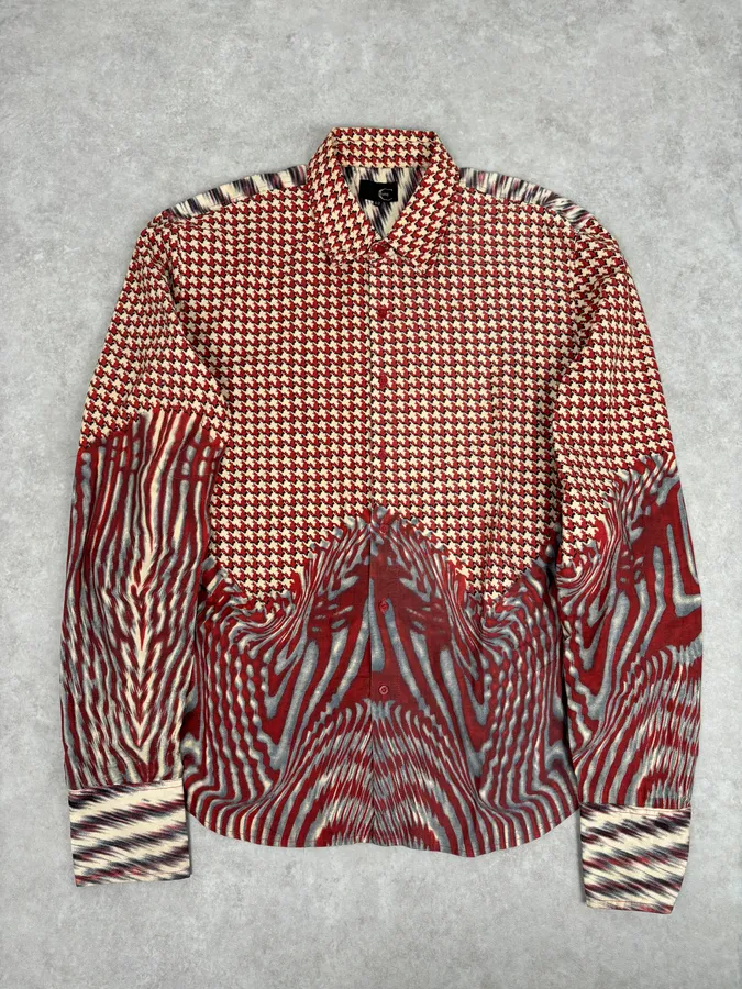 SS2001 Cavalli Red Burgundy Mixed Pattern Shirt