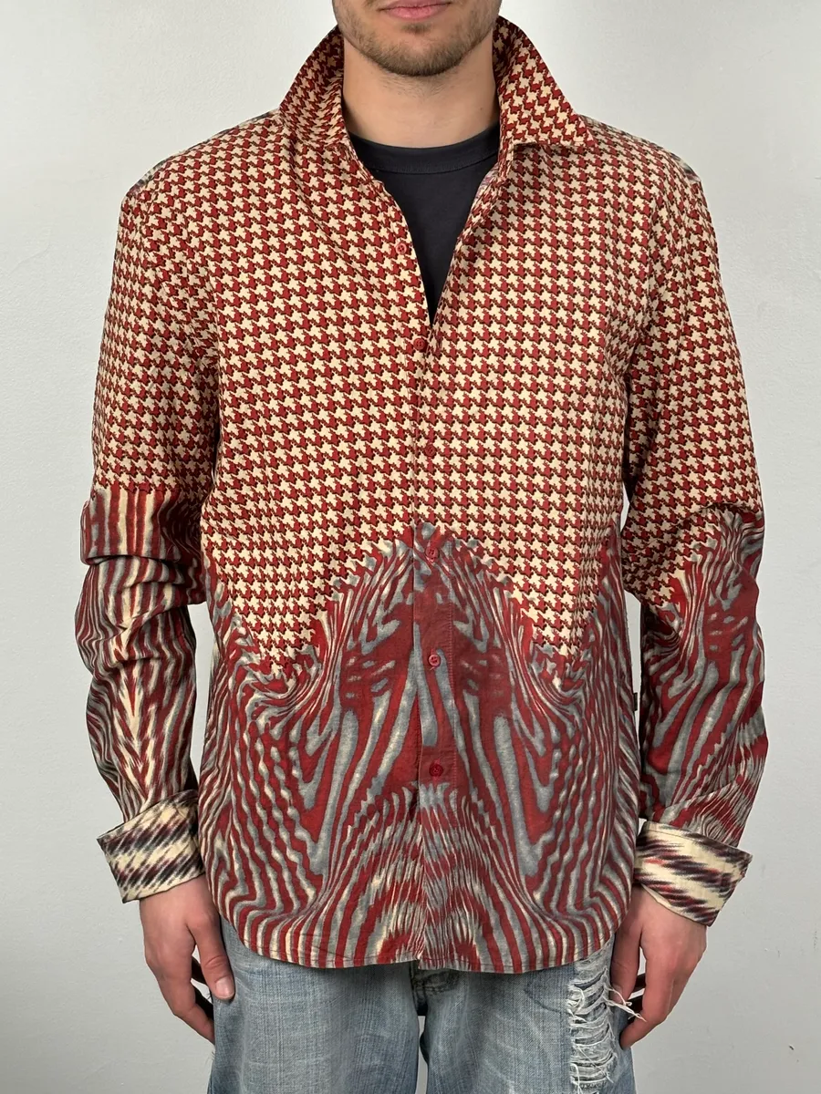 SS2001 Cavalli Red Burgundy Mixed Pattern Shirt - Image 2