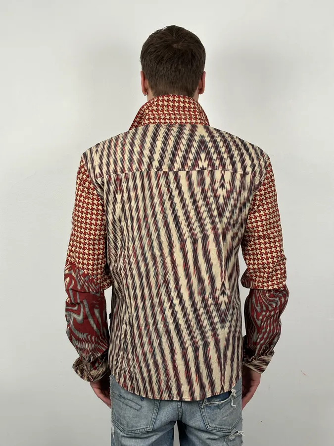 SS2001 Cavalli Red Burgundy Mixed Pattern Shirt - Image 3