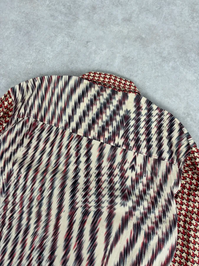 SS2001 Cavalli Red Burgundy Mixed Pattern Shirt - Image 6