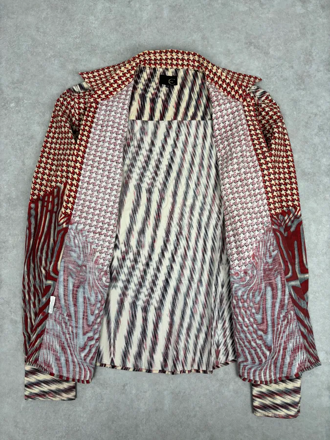 SS2001 Cavalli Red Burgundy Mixed Pattern Shirt - Image 7