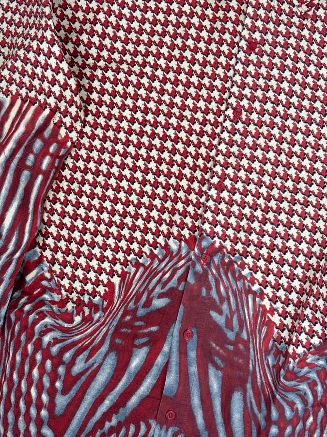 SS2001 Cavalli Red Burgundy Mixed Pattern Shirt - Image 8