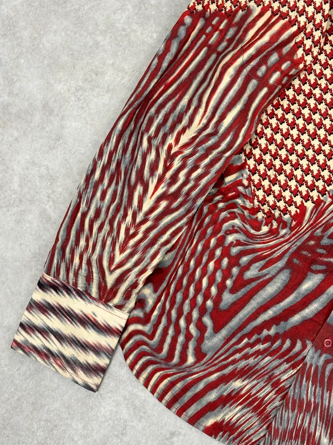 SS2001 Cavalli Red Burgundy Mixed Pattern Shirt - Image 9