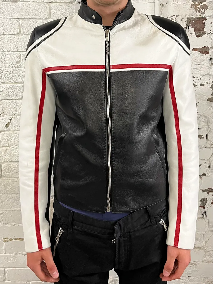 SS2001 Dolce & Gabbana Biker Superstar Black & White Leather Jacket - Image 2