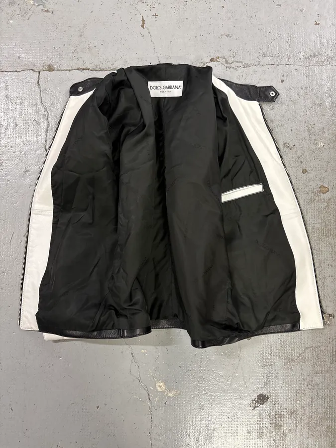SS2001 Dolce & Gabbana Biker Superstar Black & White Leather Jacket - Image 7