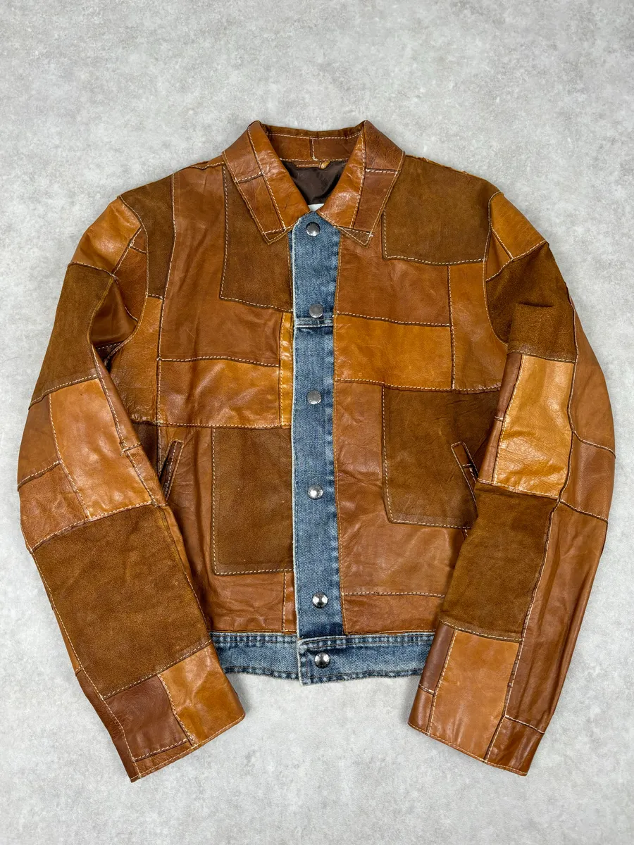 SS2001 Dolce & Gabbana Brown Patchwork Leather Denim Jacket
