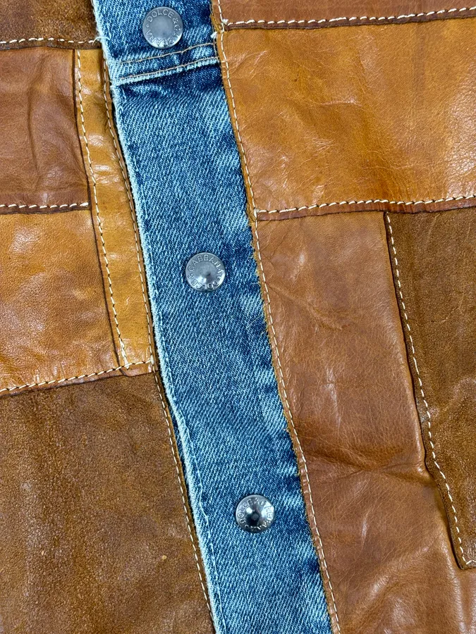 SS2001 Dolce & Gabbana Brown Patchwork Leather Denim Jacket - Image 9
