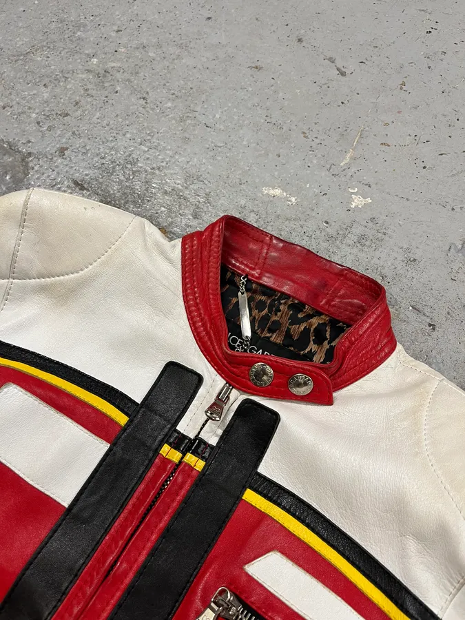 SS2001 Dolce & Gabbana Red Leather Crop Moto Jacket - Image 6