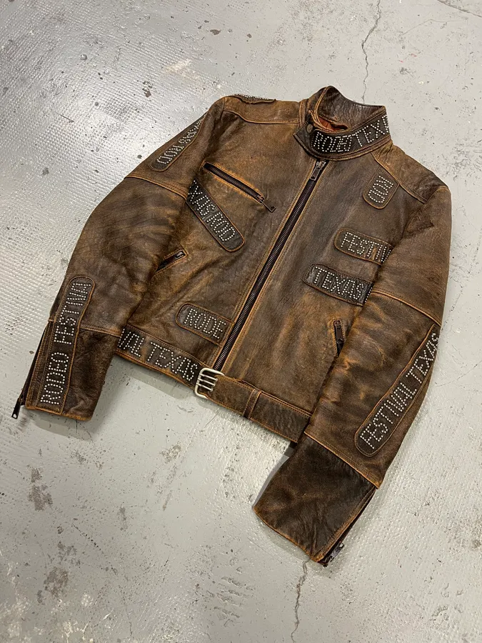 SS2001 Dolce & Gabbana Rodeo Studded Aged Leather Jacket - Image 4
