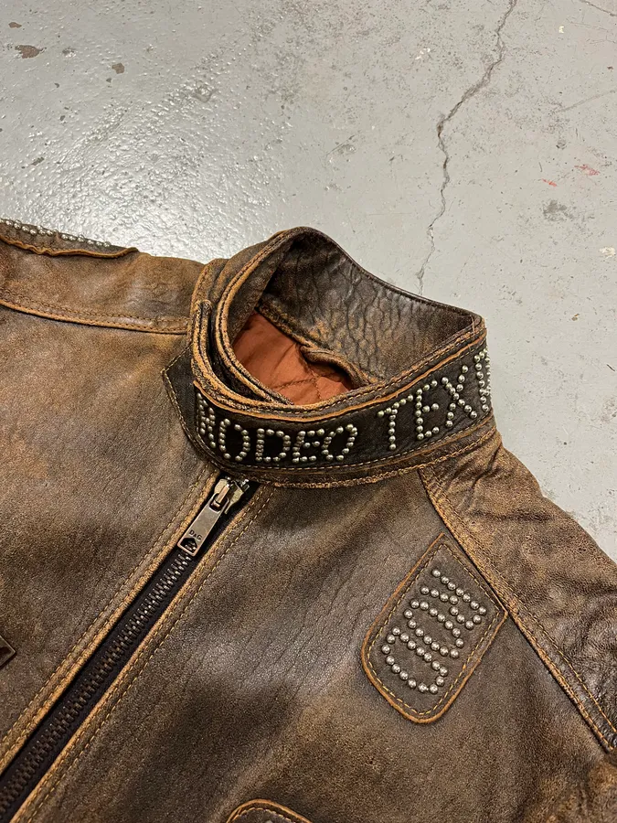 SS2001 Dolce & Gabbana Rodeo Studded Aged Leather Jacket - Image 5