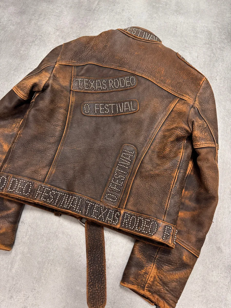 SS2001 Dolce & Gabbana Rodeo Studded Aged Leather Jacket - Image 4