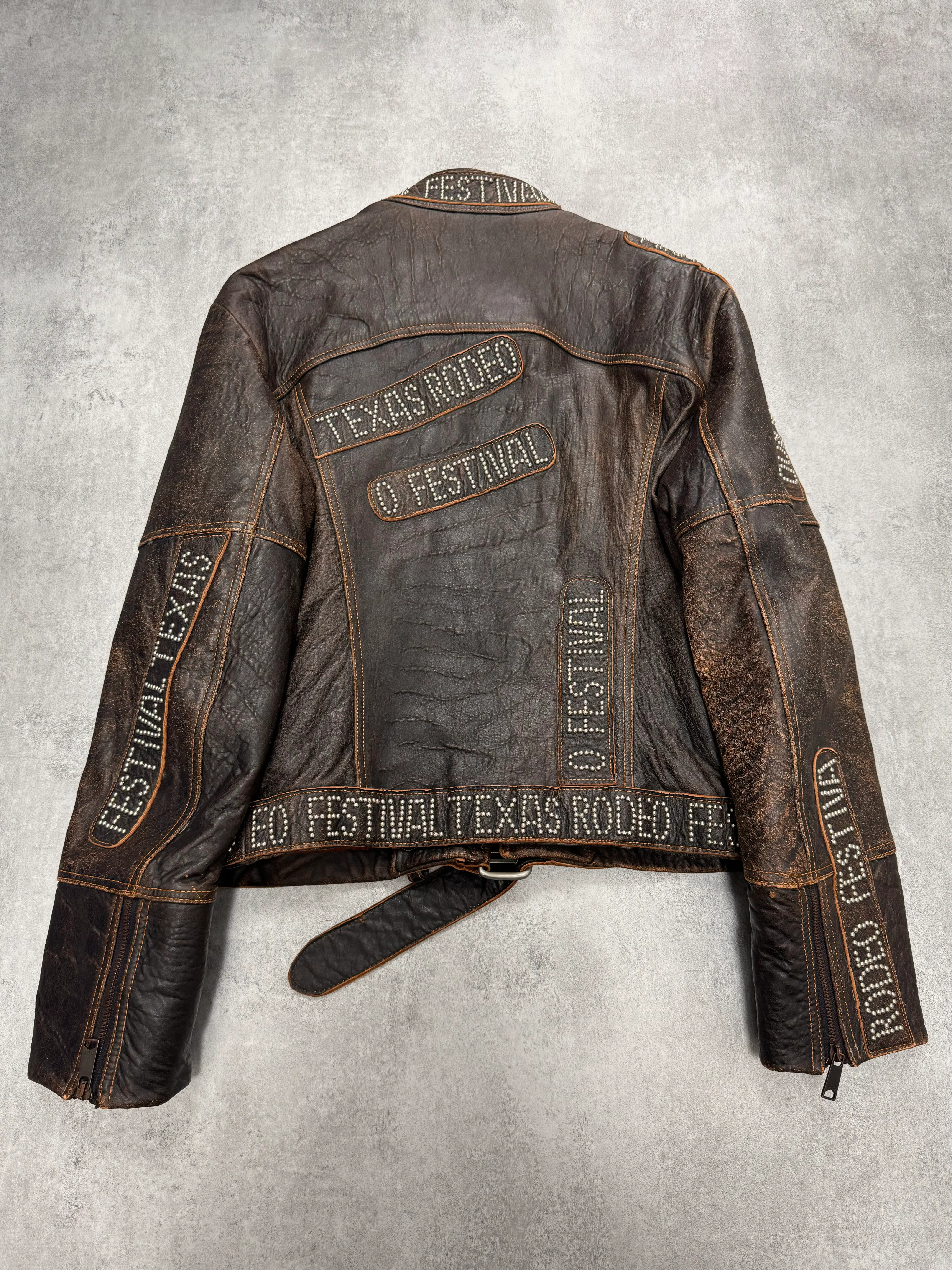 SS2001 Dolce & Gabbana Rodeo Studded Aged Leather Jacket (M/L) - Image 2