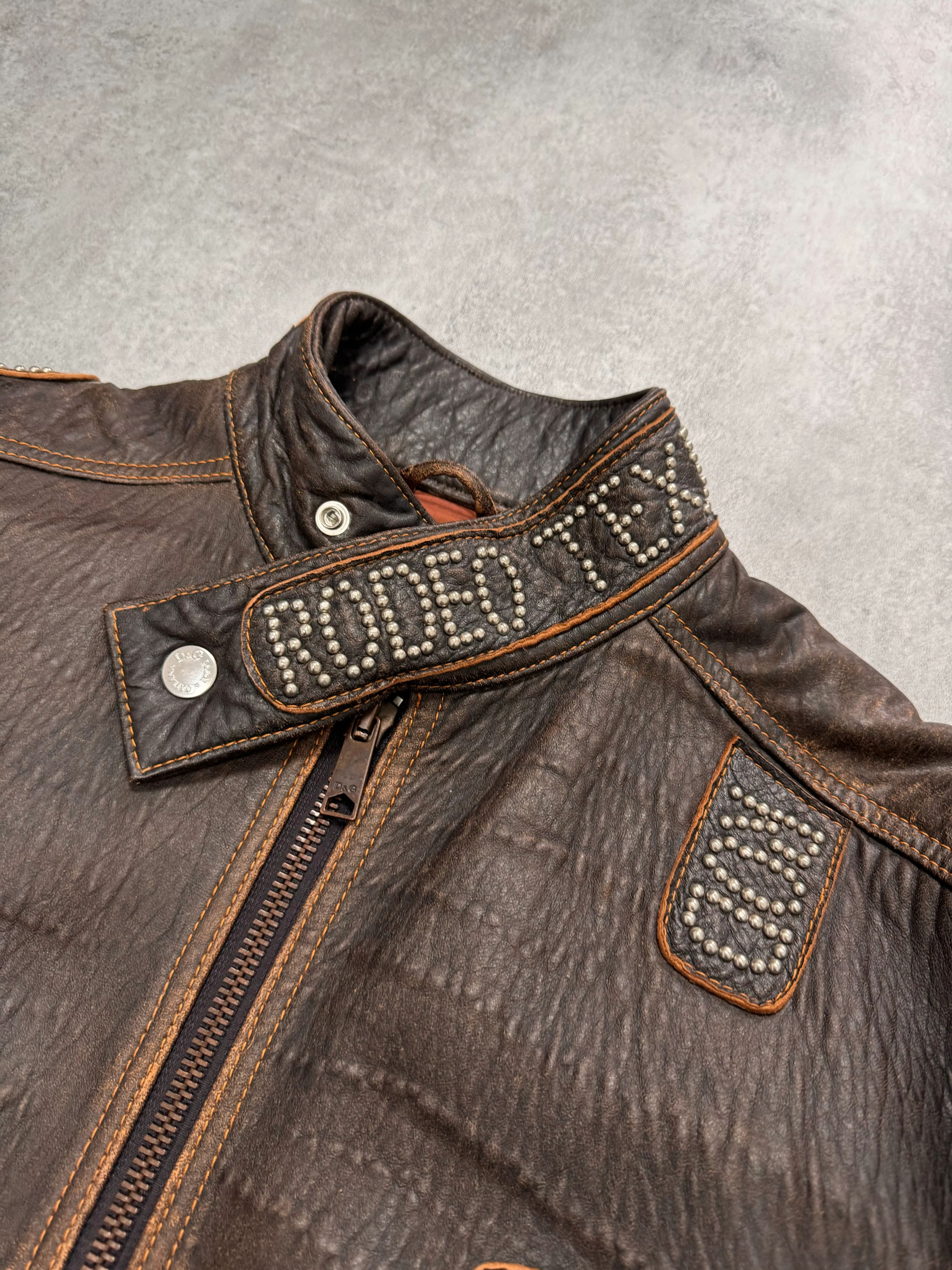 SS2001 Dolce & Gabbana Rodeo Studded Aged Leather Jacket (M/L) - Image 4